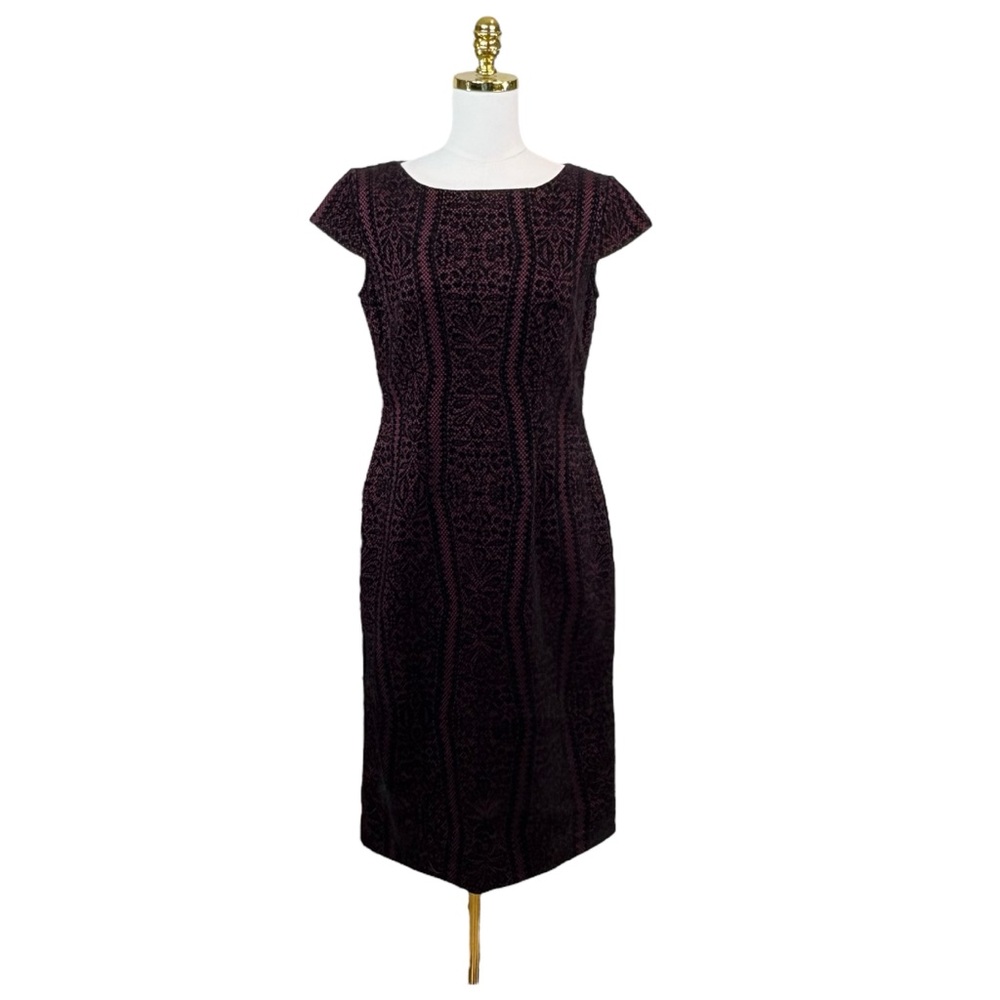 Marc New York Andrew Marc maroon with black velvet lace overlay dress 6